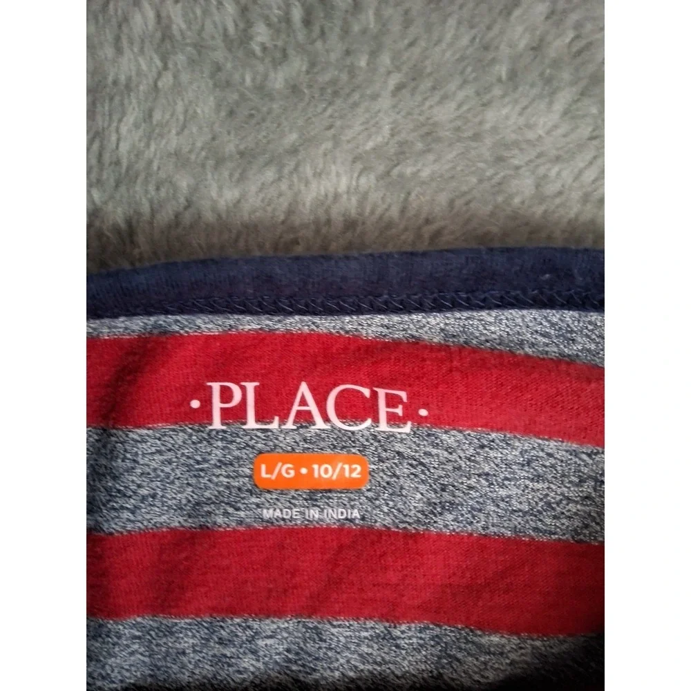 The Childrens Place Boys Blue Red Gray Stripe Long Sleeve Thermal Shirt‎ Large